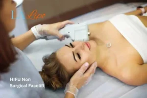 Woman having Hi-Fu to reduce wrinkles Hammersmith.