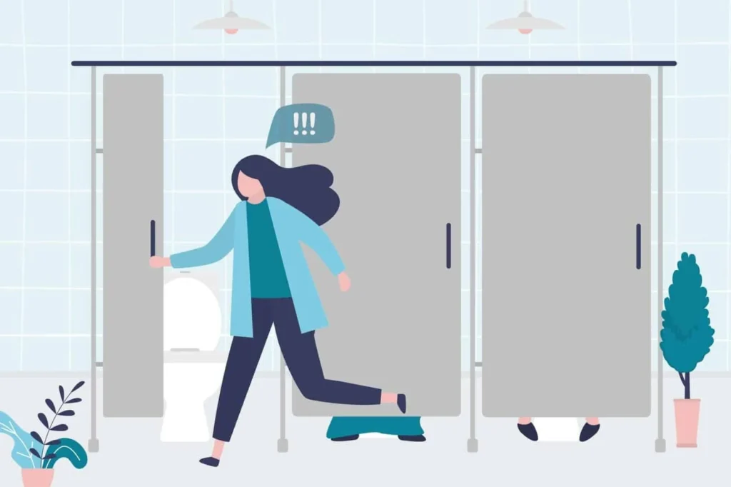graphic of Urine incontinence Hammersmith woman running to the toilet.