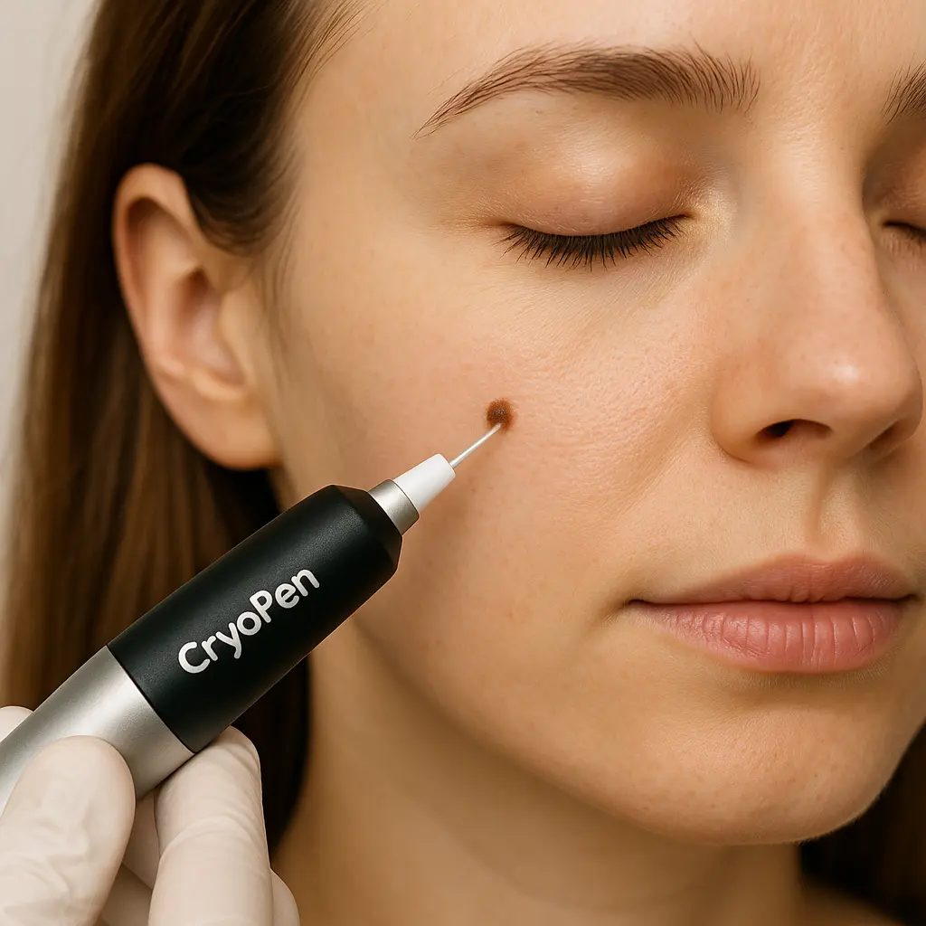 woman receiving facial mole removal Hammersmith using cryopen